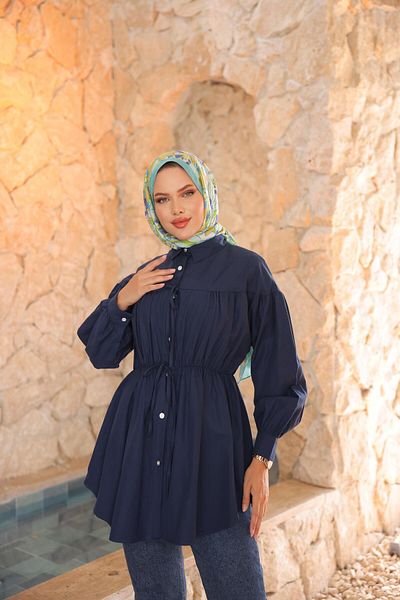 Nergis Neva Butik Tunic with gathered waist and tie-up