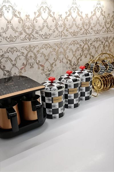 Nilevhome Checkerboard Pattern Spice Bowl Set of 3 Black and White