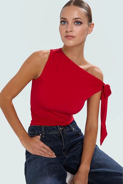 PayBuy Asymmetric Collar Tie Detail Fitted Knitted Blouse Summer Casual Long Lasting Quality Craftsmanship