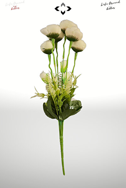 LİGROUND 1 ADET 5 Dallı Yapay Ranunculus/Düğün Çiçeği Doğal Görünümlü Yapay Çiçek Gelin Çiçeği 35 CM