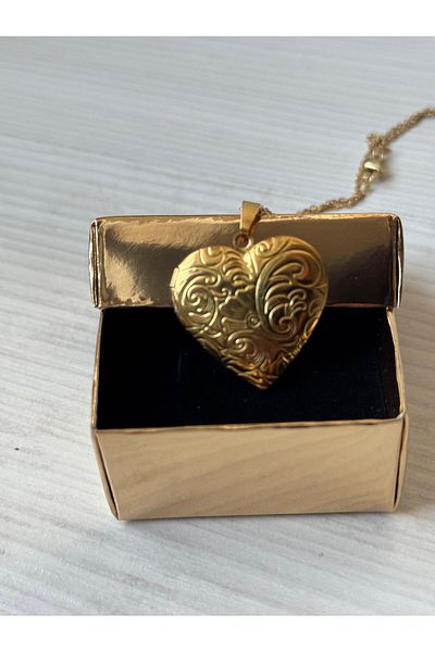 İYİ MODA Patterned Inside Opening Necklace |   Heart Necklace with Picture Cover |   Gift Necklace for Lover