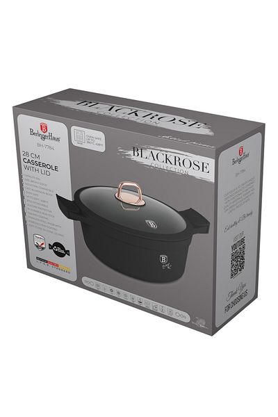Berlinger Haus Pot With Lid, Silicone Handles 28 Cm, 6.6 L Black Rose Bh 7784, Non-stick, Black