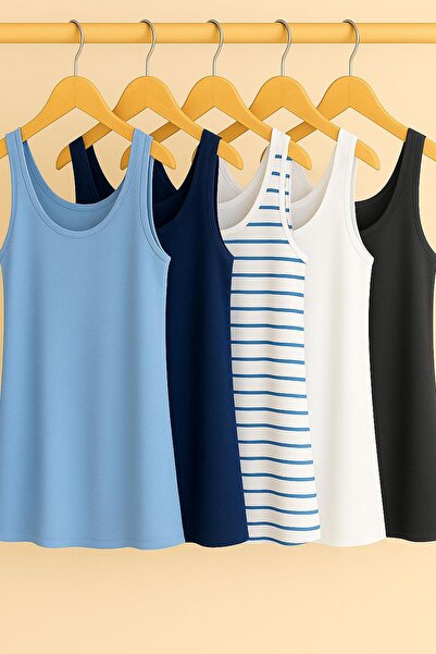 COTENCONCEPT 5 Pieces A-Line Comfortable Fit Basic Thick Strap Athlete T-Shirt