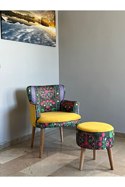 WATERYBROOK Berjer Puf Set-ikili Balkon Koltuğu-berjer-koltuk-tekli Koltuk Puflu -kumaş - Doğal Ahşap