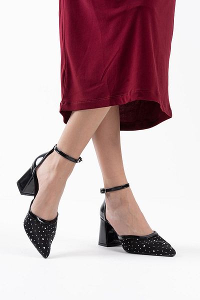 Zerenyus Borie Premium Black Textile Fabric Stone Women's Heeled Shoes