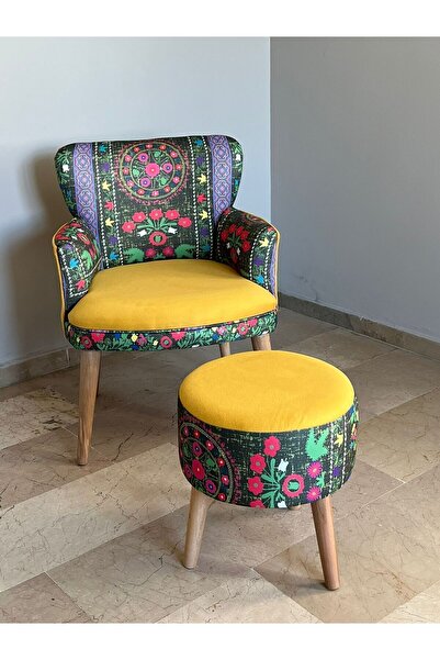 WATERYBROOK Berjer Puf Set-ikili Balkon Koltuğu-berjer-koltuk-tekli Koltuk Puflu -kumaş - Doğal Ahşap