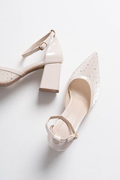 Zerenyus Borie Premium Beige Textile Fabric Stone Women's Heeled Shoes