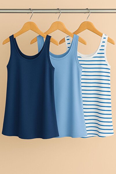 COTENCONCEPT 3 Pieces A-Line Comfortable Fit Basic Thick Strap Undershirt T-S...