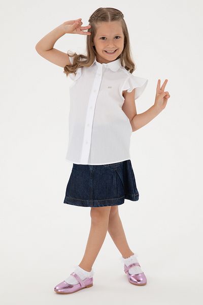 U.S. Polo Assn. Girl's White Ruffle Sleeve Detailed Cotton Shirt 50306617-Vr013