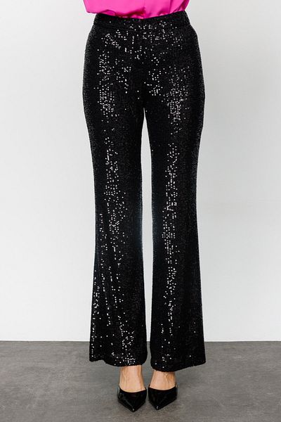 Ekol Women's Sequin Embroidered Evening Dress Trousers 4091 Black