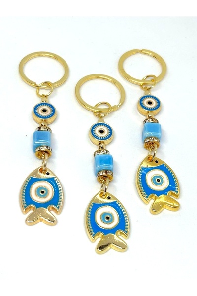 Azrua Breloc din metal Blue Fish Stone, breloc noroc, breloc din metal cu măr...