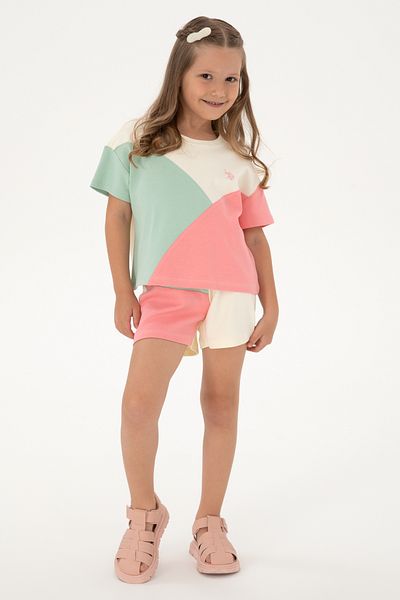 U.S. Polo Assn. Girl's Pink Crew Neck Crop Cotton T-Shirt 50309460-Vr041