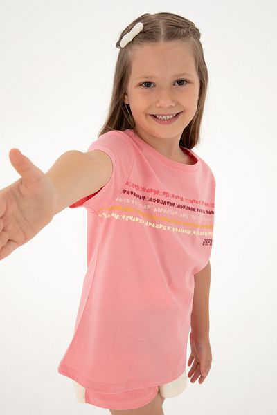U.S. Polo Assn. Girl's Pink Crew Neck Cotton Color Printed T-Shirt 50306244-Vr041