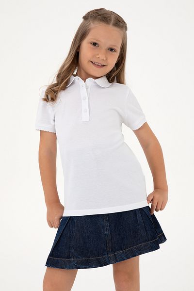 U.S. Polo Assn. Girl's White Polo Neck Basic T-Shirt 50306036-Vr013