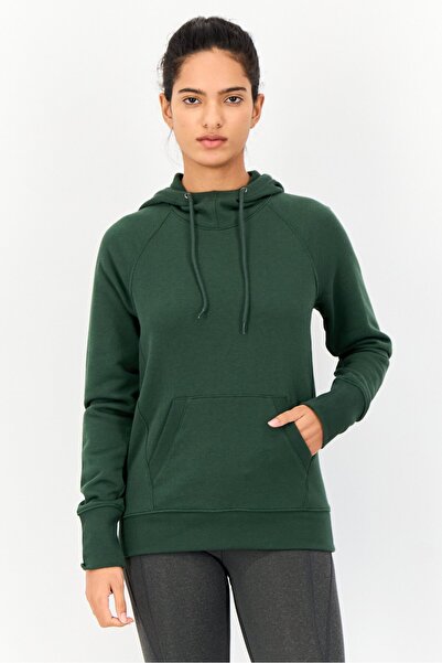 Champion هودي نسائي رياضي بأكمام طويلة مناسب للأنشطة الخارجية، أخضر