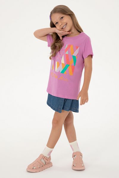 U.S. Polo Assn. Girl's Fuchsia Crew Neck Cotton Colorful Glitter Printed T-Shirt 50306241-Vr023