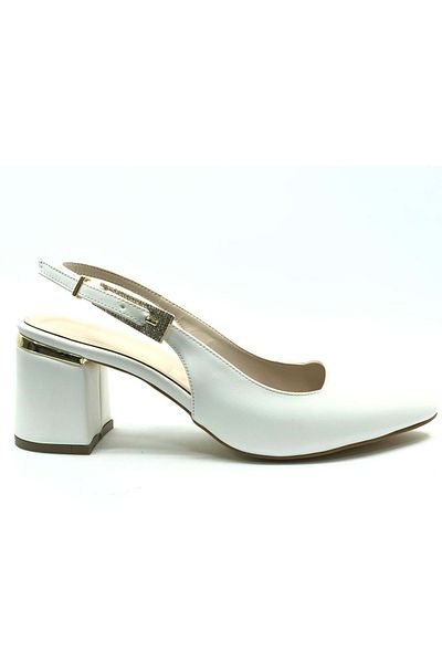 KCMN Mehtap Buckle Detailed Heeled Open Back Classic Women's Heeled Shoes White