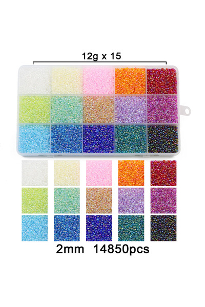 Choice مجموعة TH15 2 مم من 14850 قطعة من 15 شبكة صندوق 2 3 4 مم من خرز الدخن الزجاجي السائب لصنع المجوهرات بنفسك