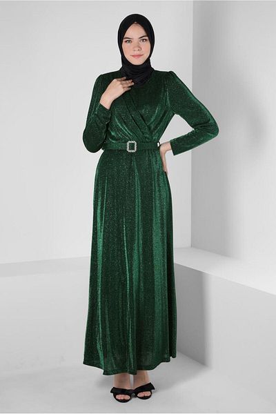 Alvina Glittered Belted Evening Dress - 50270