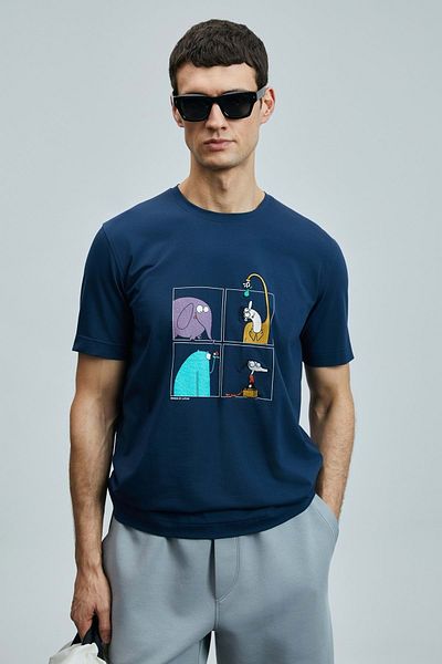Lufian 111020254 Funky Modern Graphic T-Shirt Men's T-Shirt Navy