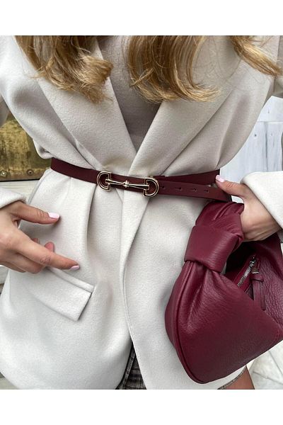 Tina 2cm Claret Red Long Double Buckle Belt