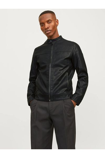 Jack & Jones Мъжко кожено яке Black12182461 Jjewarner Jacket Noos