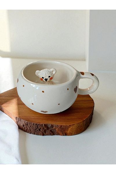 Soli Seramik Ceramic Handmade Teddy Bear Figured Mug, Teddy Bear Tea, Coffee Cup