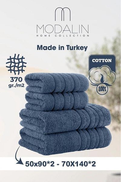 MODALİN Σετ πετσετών μπάνιου 4 τεμαχίων Dora Indigo - 70x140cm X2 / 50x90cm X2