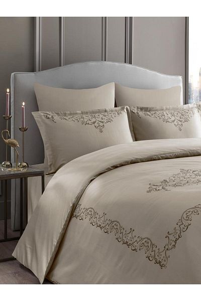 Karna Home Set cuvertură de pilota din satin Luna Coffee 200x220