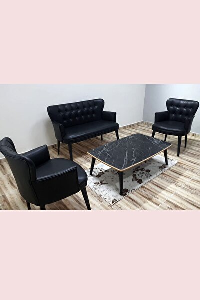 WATERYBROOK Siyah Deri Koltuk -siyah Deri Koltuk Takımı -berjer-ofis Büro Kol...