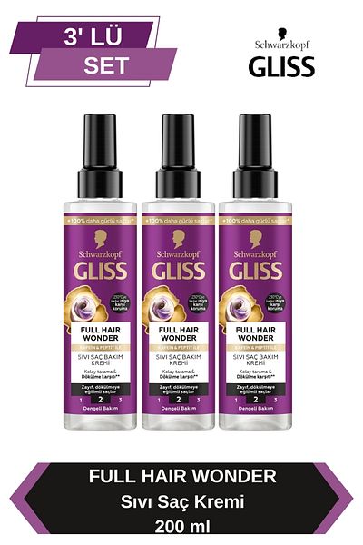 Gliss Full Hair Wonder Anti-Hair Loss Liquid Conditioner 200 Mlx3 Pieces