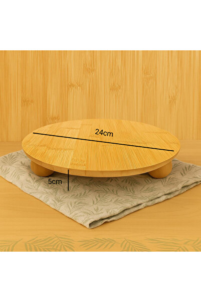 ERKUGO Oval Presentation Stand with Bamboo Ball Leg, Round Presentation Plate (24cm)