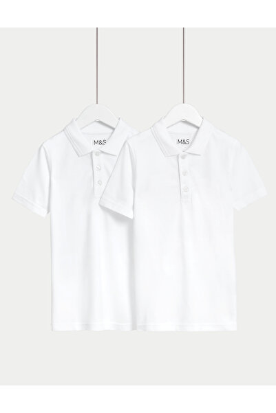 Marks & Spencer Saf Pamuklu 2'li Kısa Kollu Polo Yaka T-Shirt (2-18 Yaş)