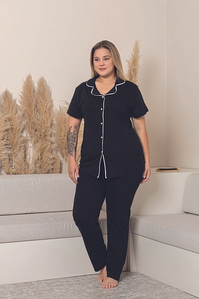 FORMO Set de pijamale oversize pentru femei, din bumbac modal, de înaltă calitate, cu mâneci scurte, cu nasturi