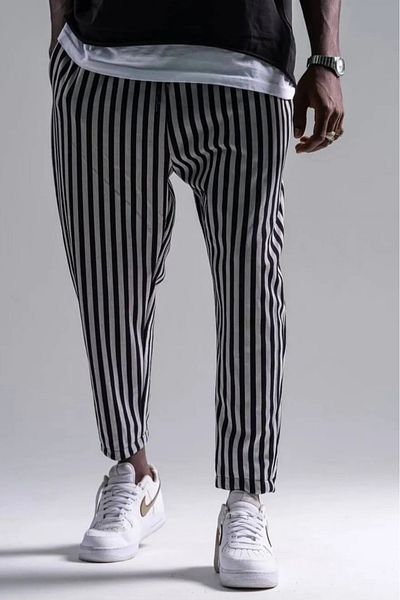 Superbluemexico Pantaloni baghetă albi elastici cu model pentru bărbați