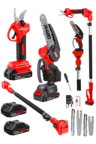 Dragro Profesyonel 2'li Set 21v Çift Akülü Teleskopik Kollu Bağ Makası ve Bud...