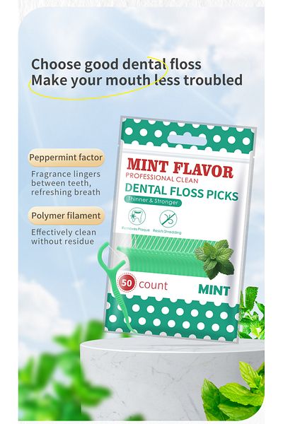 Choice 50pcs Mint Flavor Floss Stick Adult Ultra-fine Teeth Cleaning Home Essential Disposable Floss