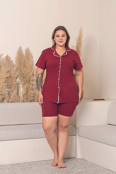 FORMO Women's 100% Cotton Piping High Quality Shirt Collar Button Short Sleeve Battal Pajama Set