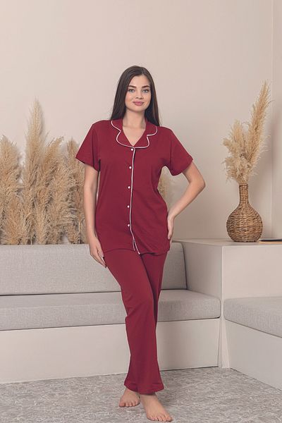 FORMO Women's 100% Cotton Piping High Quality Shirt Collar Button Short Sleeve Battal Pajama Set
