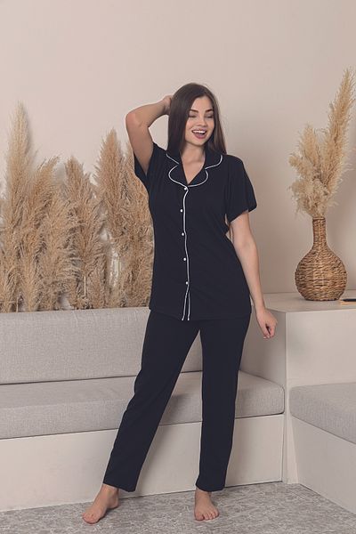 FORMO Set de pijamale oversize pentru femei, din bumbac modal, de înaltă calitate, cu mâneci scurte, cu nasturi