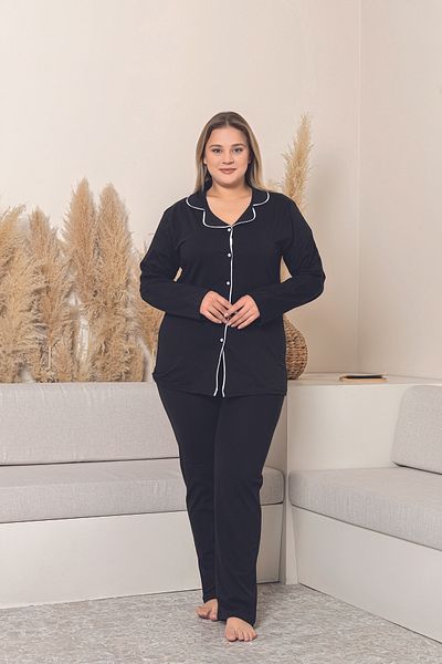FORMO Set de pijamale largi pentru femei, din bumbac modal, de înaltă calitate, cu nasturi, cu mâneci lungi
