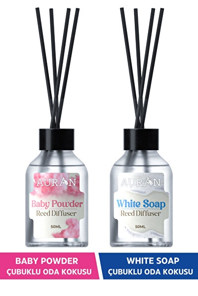 AURAN Bebek Pudrası Çubuklu Oda Kokusu Ve Beyaz Sabun Çubuklu Oda Kokusu 2'li Set Reed Dıffuser 50 ml