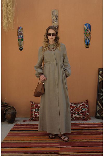 Fatma Atasoy Rochie de muselina din nurca cu talie