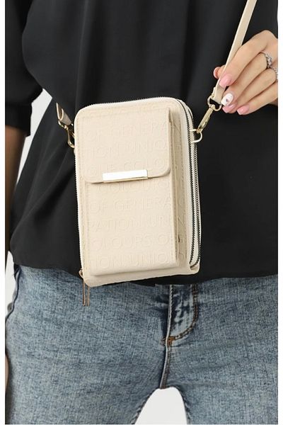 Universal Unique Market Cream Women's Crossbody Phone 3 Compartment Wallet Bag