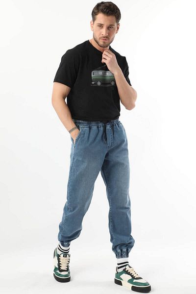 BANNY JEANS Мъжки джогър панталон с еластична талия, син