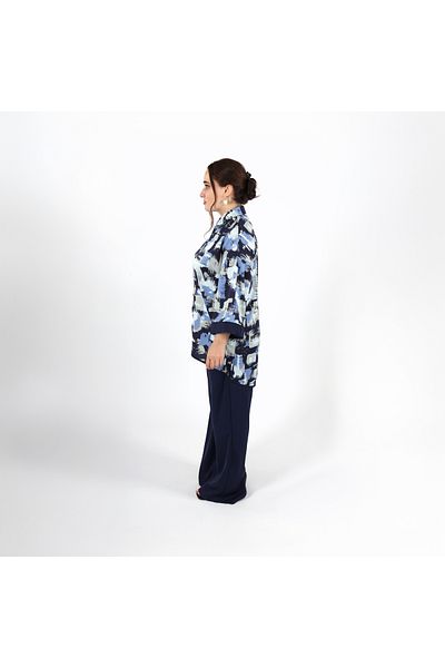 LINELLE Ladies Co-ord Pant Set- Abstract Printed Shirt and Solid Color Pant with Long Sleeves.