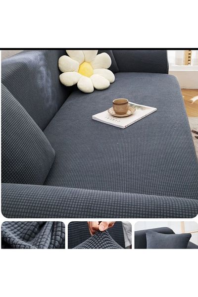 HaNemCe Lycra Stretch Elastic Flexible Washable Square Pattern Three Seater Sofa Cover Seat Cover (1Pcs)