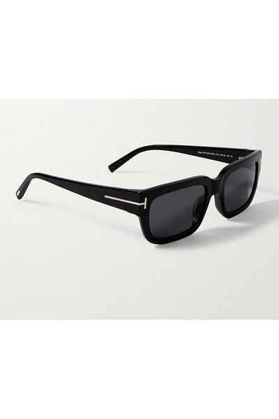 Tom Ford نظارات شمسية للنساء من تومفورد Tf1075 Ezra 01a 54-19، إطار مستطيل من خلات الأسيتات باللون الأسود