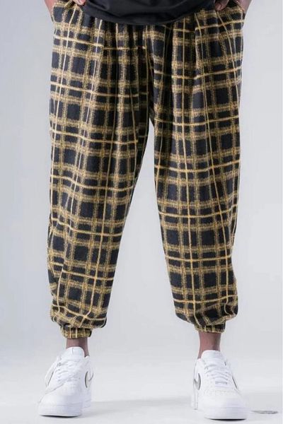 Superbluemexico Men's Patterned Yellow Jogger Baggy Trousers