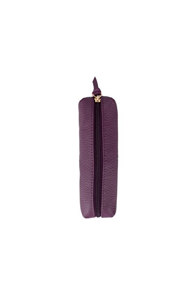 PLM Real Leather Pencil Case, Handmade Zippered Case, Purple